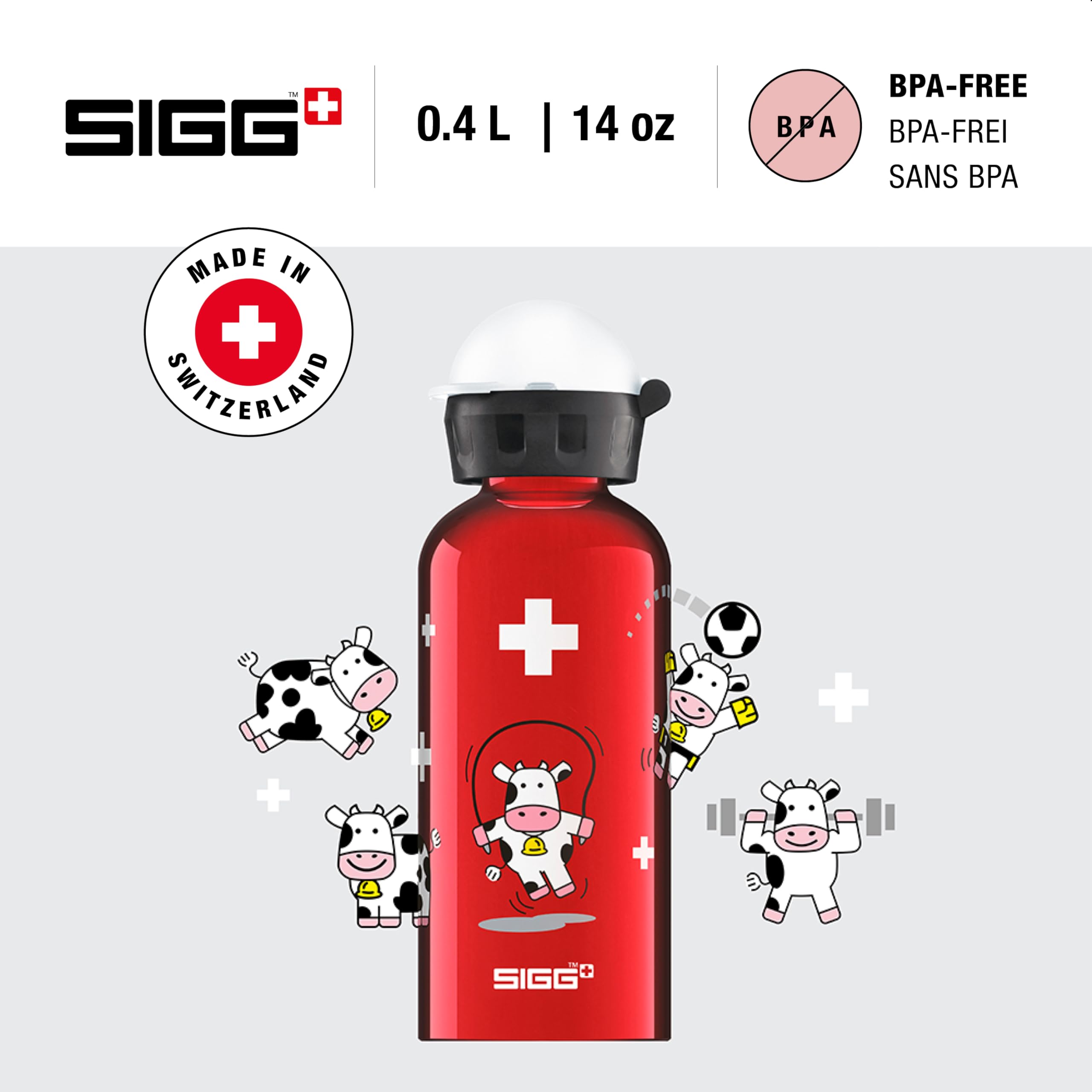 SIGG - Kids Water Bottle - Funny Cows - Leakproof - Lightweight - BPA Free - Aluminum - 13 Oz